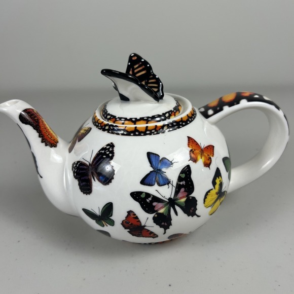 Paul Cardew Butterflies Ceramic Teapot 2007  Butterfly Finial Multicolor 20oz - Picture 5 of 13